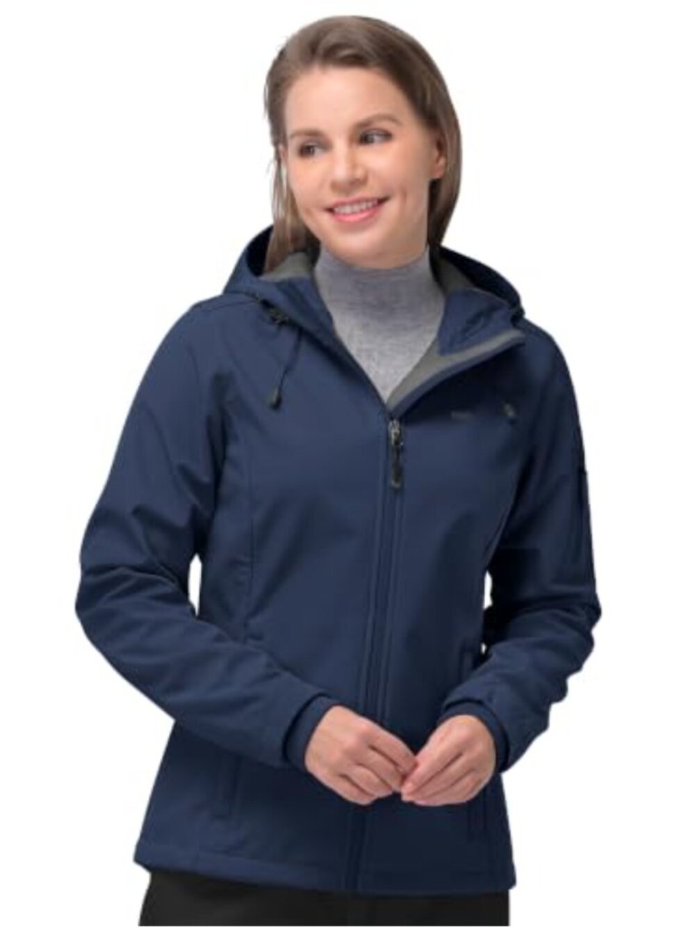 Women's Softshell Jacket Waterproof Hooded Fleece Lined Rain Coat Zip Up